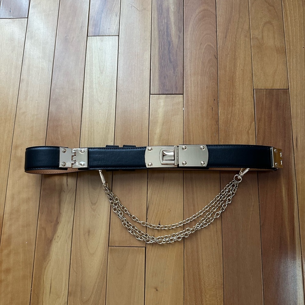 Marciano Black Leather Belt with Gold Chain!